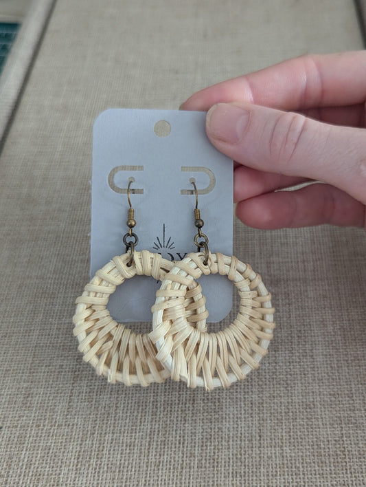 White Wicker Rattan Earrings