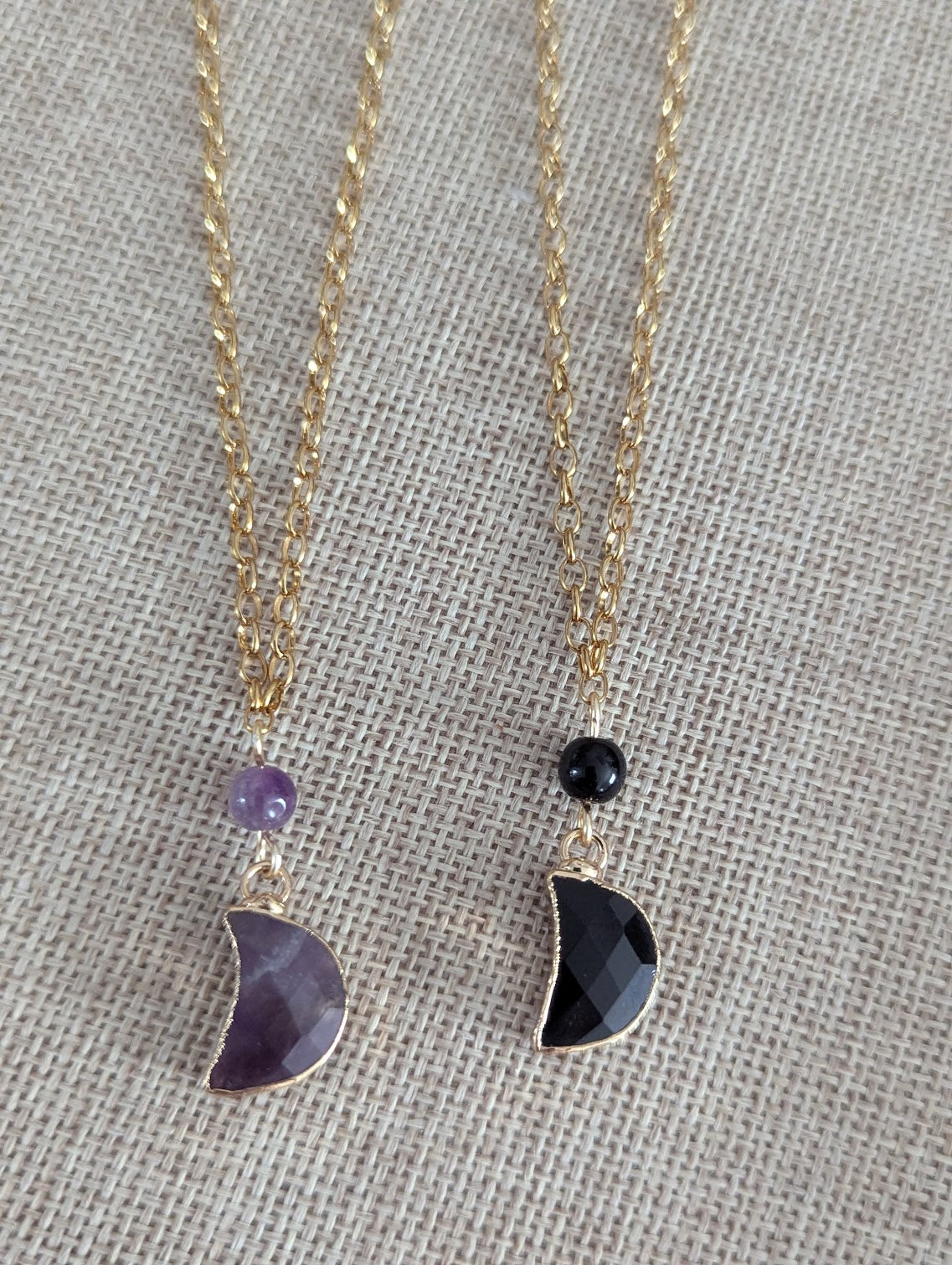 Gemstone Crescent Moon Gold Necklace (Various Options Available)