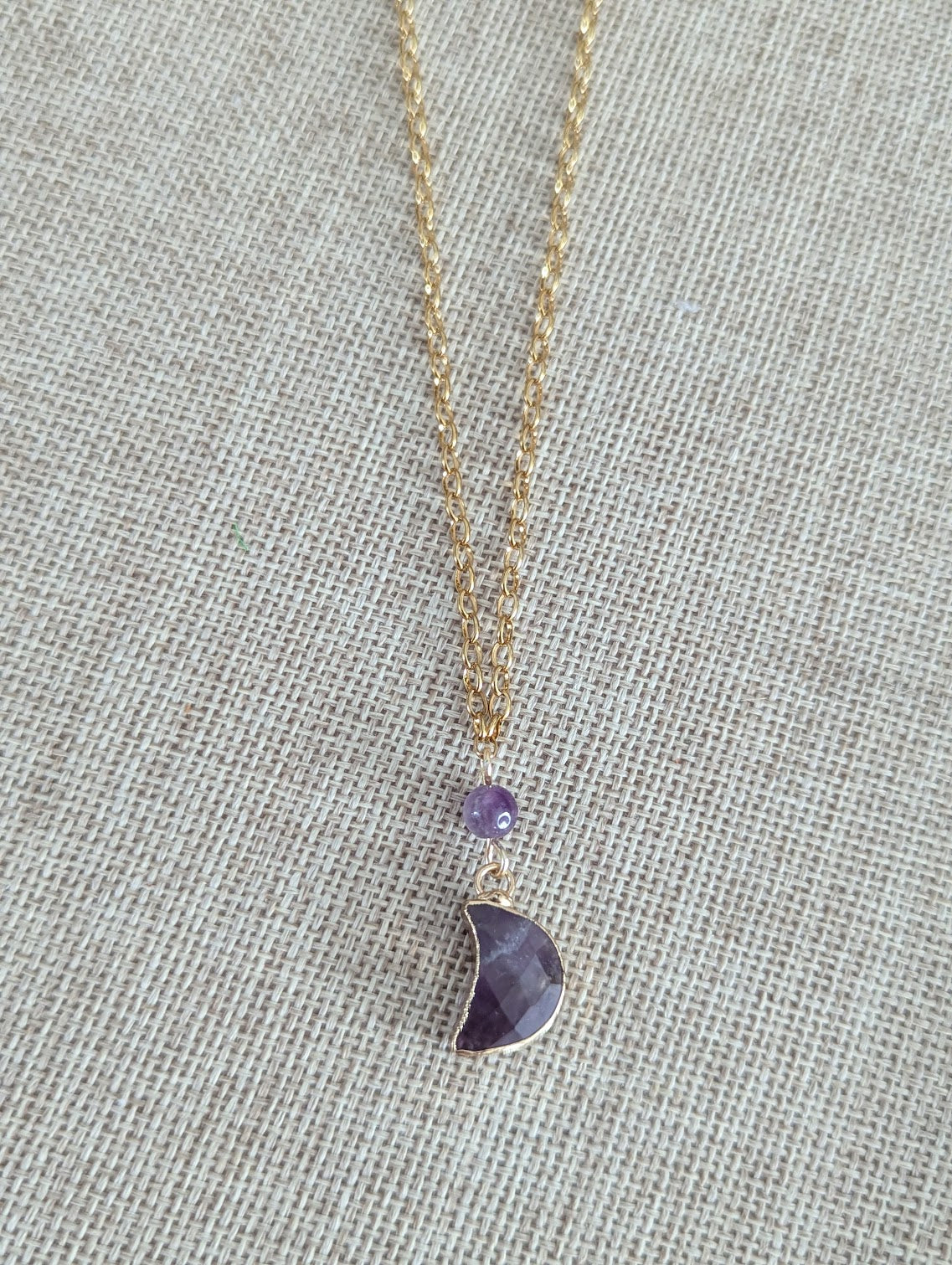 Gemstone Crescent Moon Gold Necklace (Various Options Available)