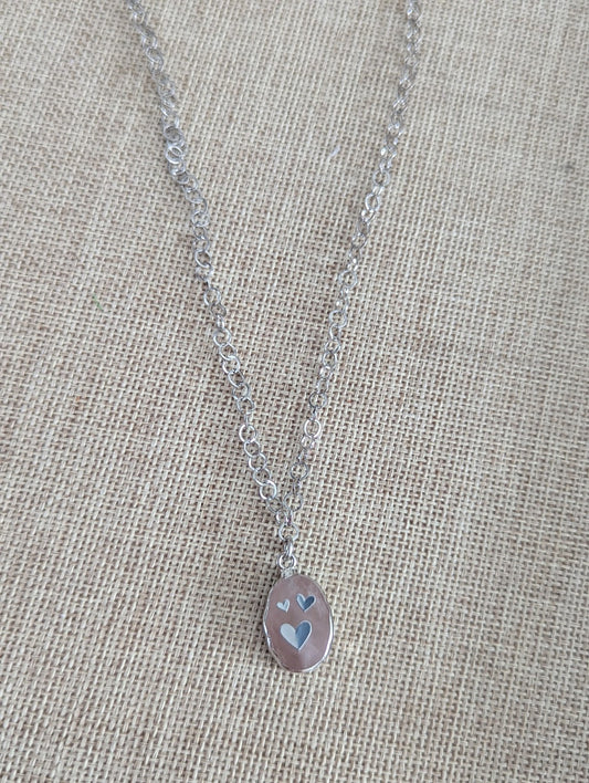 Rose Quartz Silver Heart Stainless Necklace