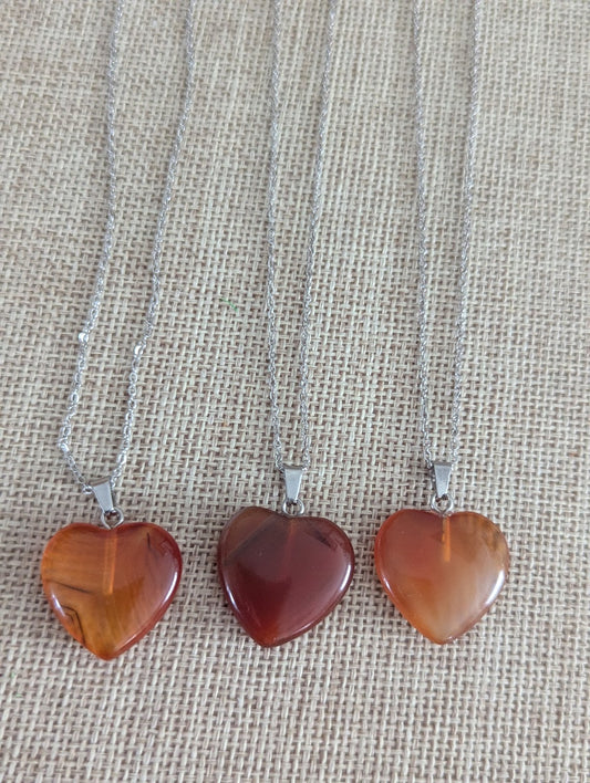 Carnelian Heart Silver Stainless Necklace