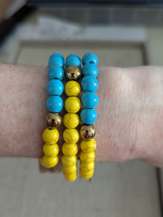 Turquoise and Yellow Howlite and Gold Howlite Stretch Bracelet (Various Sizes Available)