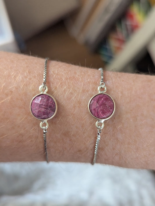 Faceted Ruby Silver Slider Bracelet