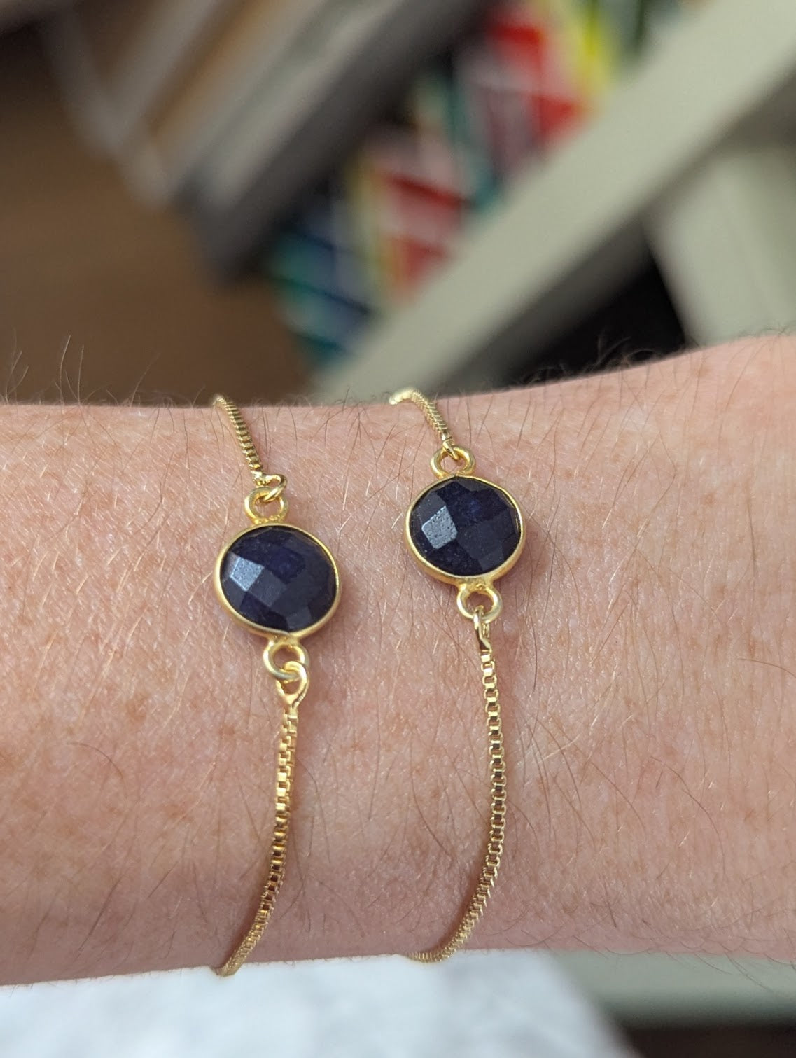 Faceted Lapis Lazuli Gold Slider Bracelet