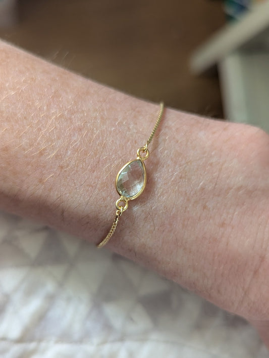 Faceted Prasiolite Teardrop Gold Slider Bracelet