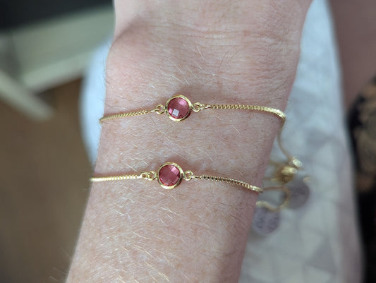 Light Pink Small Faceted Round Gold Slider Bracelet