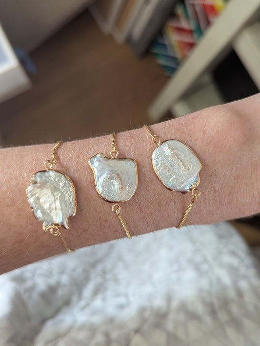 Large Freshwater Pearl Coin Gold Slider Bracelet