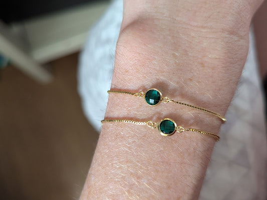 Dark Green Small Faceted Round Gold Slider Bracelet
