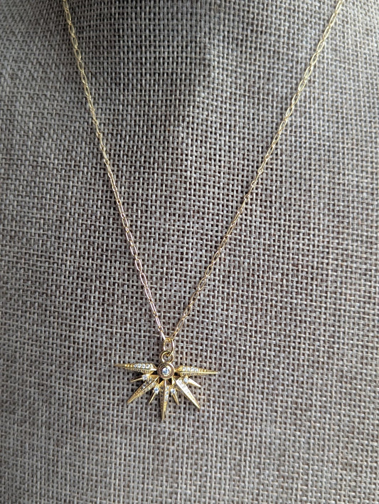 14kGF Spiked Sun Pave Necklace