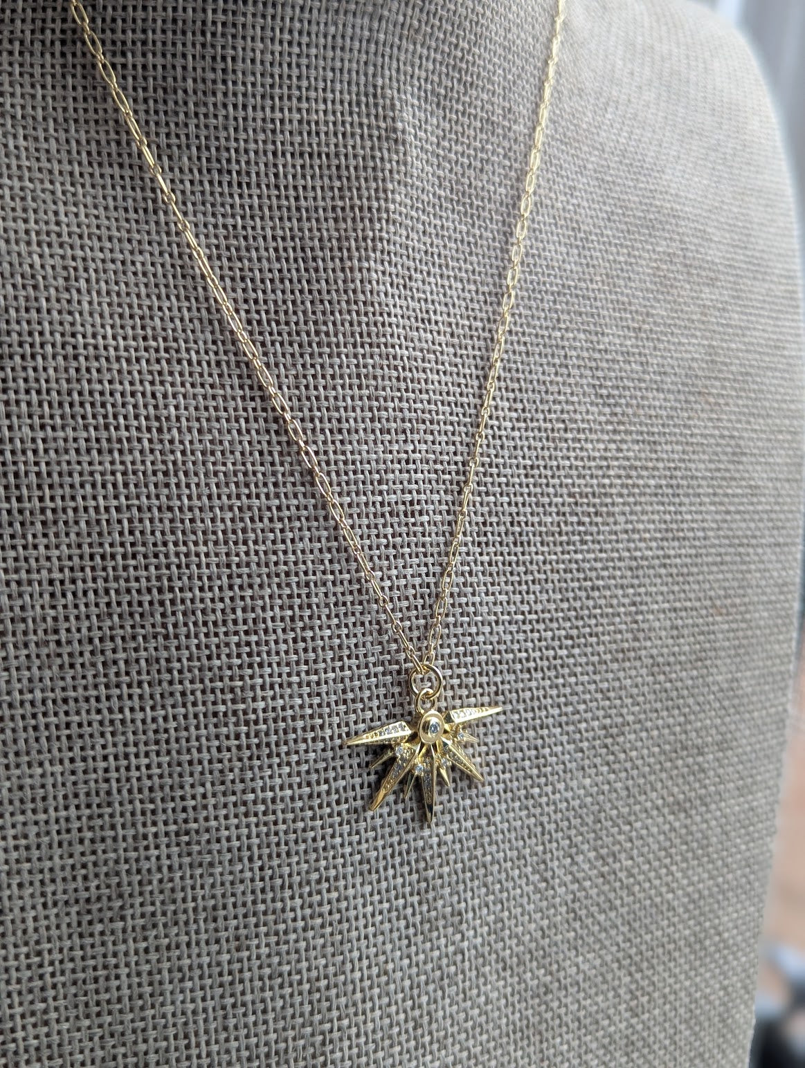 14kGF Spiked Sun Pave Necklace