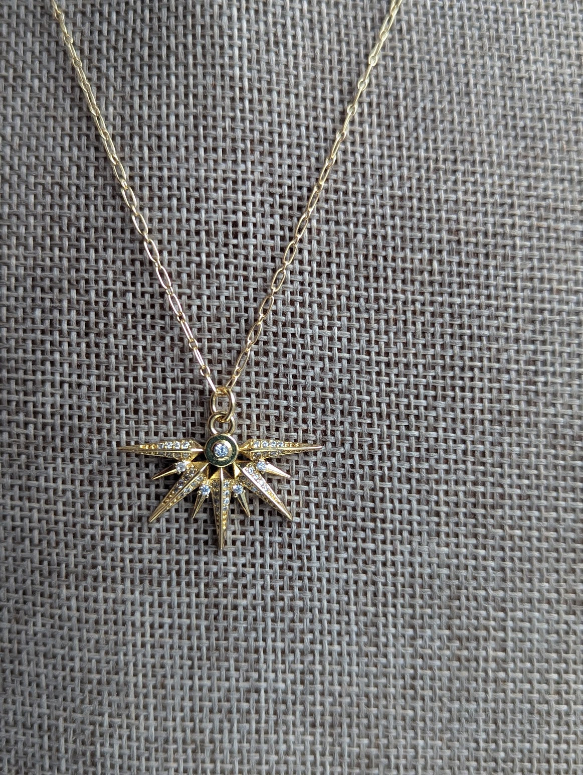 14kGF Spiked Sun Pave Necklace