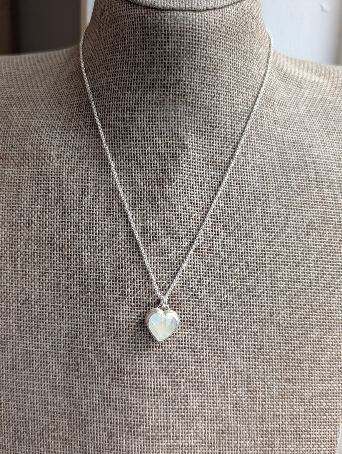 Rainbow Moonstone Heart Sterling Silver Necklace