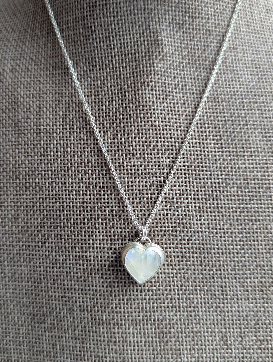 Rainbow Moonstone Heart Sterling Silver Necklace