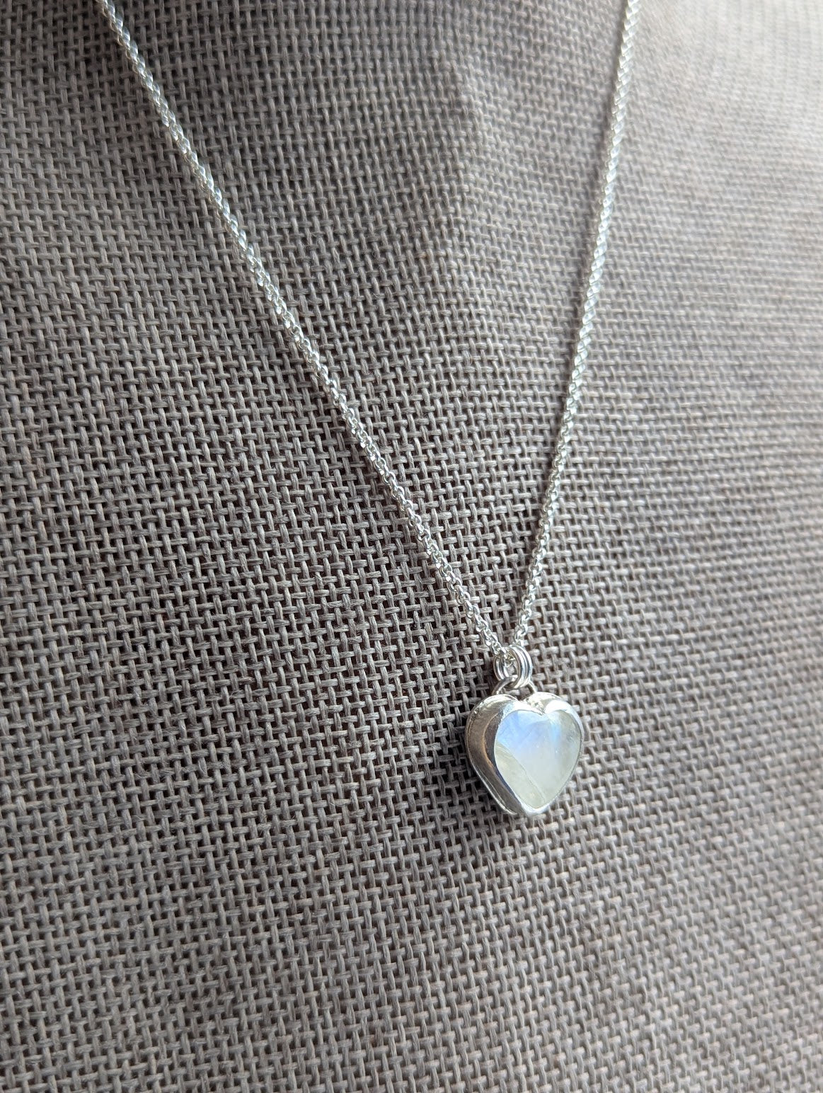 Rainbow Moonstone Heart Sterling Silver Necklace