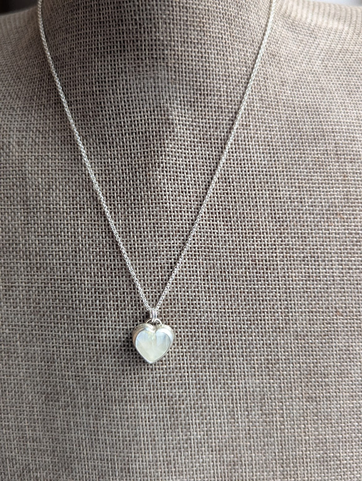 Rainbow Moonstone Heart Sterling Silver Necklace