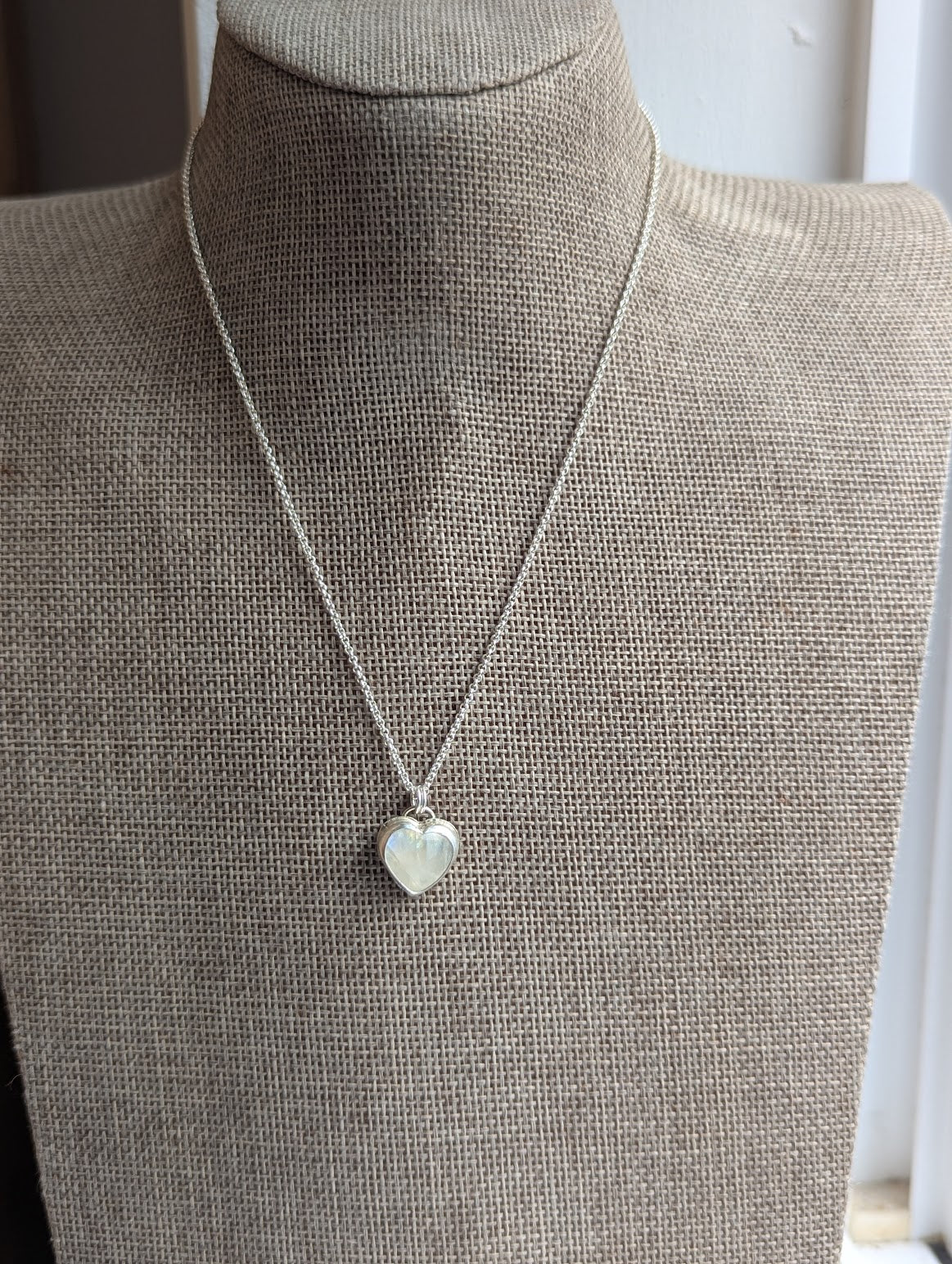 Rainbow Moonstone Heart Sterling Silver Necklace