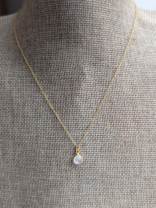 Dainty Rose Quartz Tear Drop 14kGF Necklace