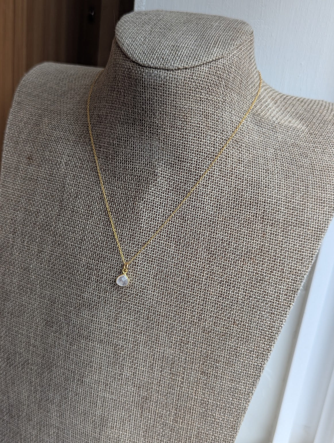 Dainty Rose Quartz Tear Drop 14kGF Necklace