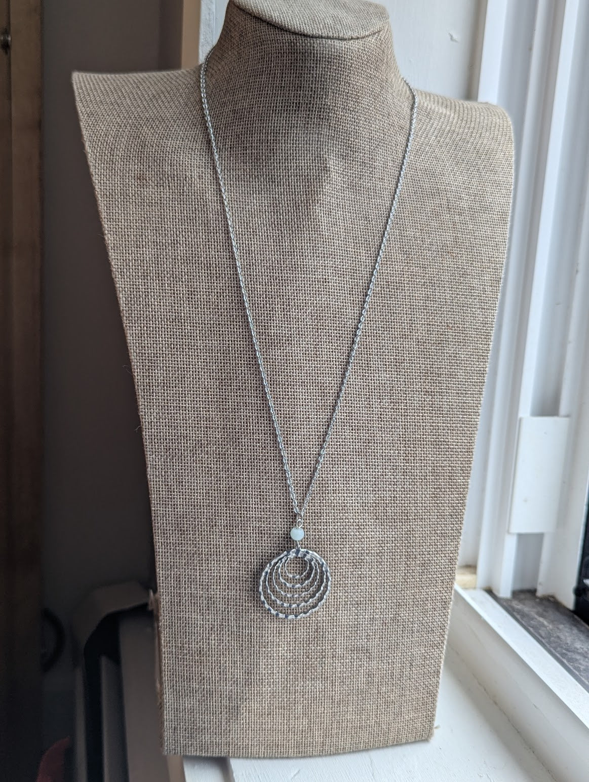 Silver Multi-Circle Aquamarine Stainless Necklace