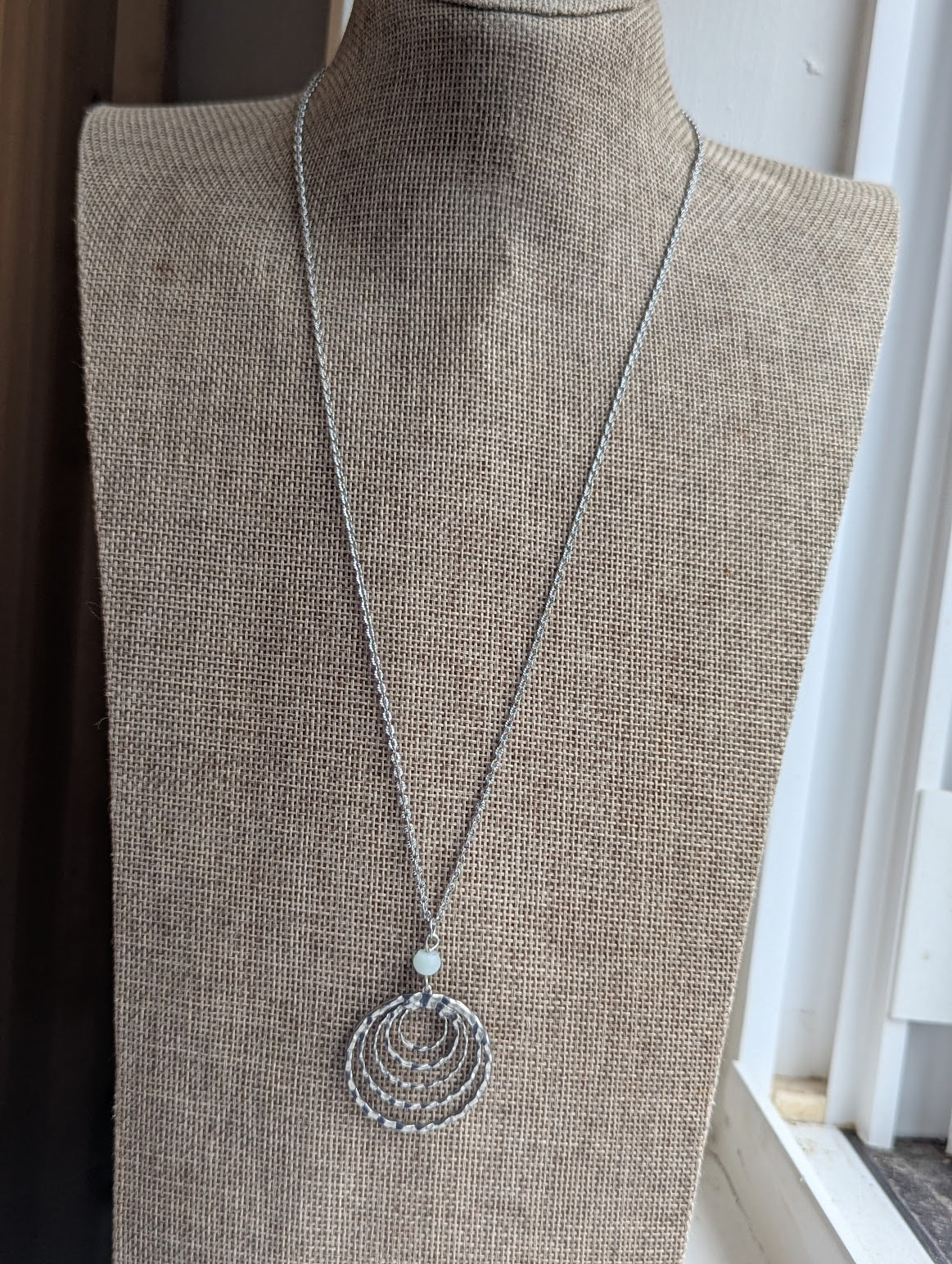 Silver Multi-Circle Aquamarine Stainless Necklace