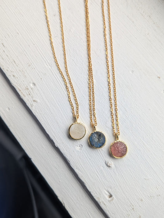 Raw Gemstone Round Gold Necklace (Various Stones Available)