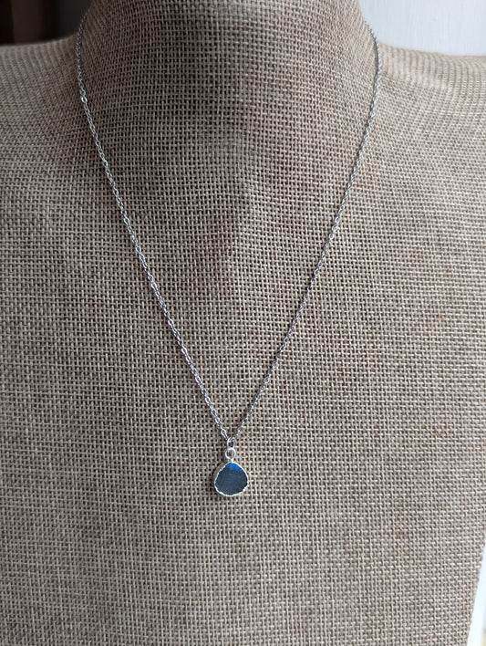 Small Labradorite Tear Drop Silver Stainless Necklace
