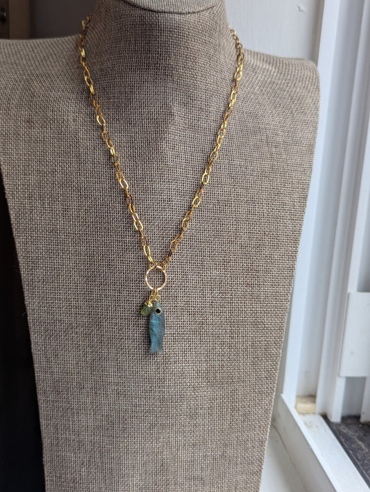 Labradorite Fishy Gold Necklace