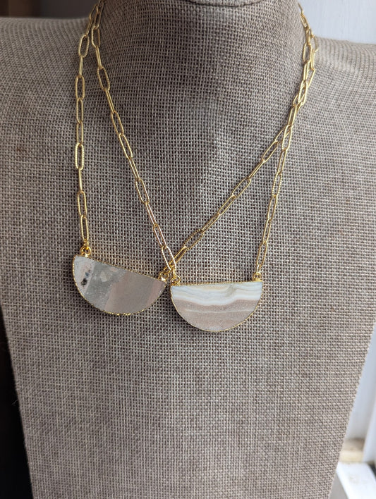 Jasper Half Moon Gold Paperclip Necklace (Various Styles Available)