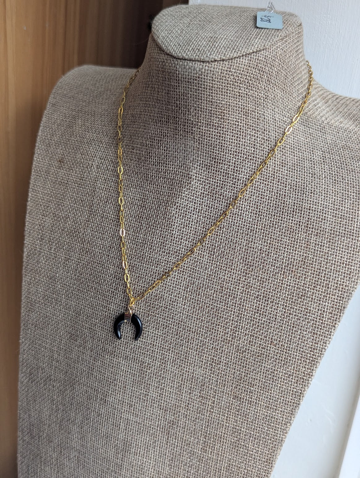Onyx Crescent Moon Gold Paperclip Chain