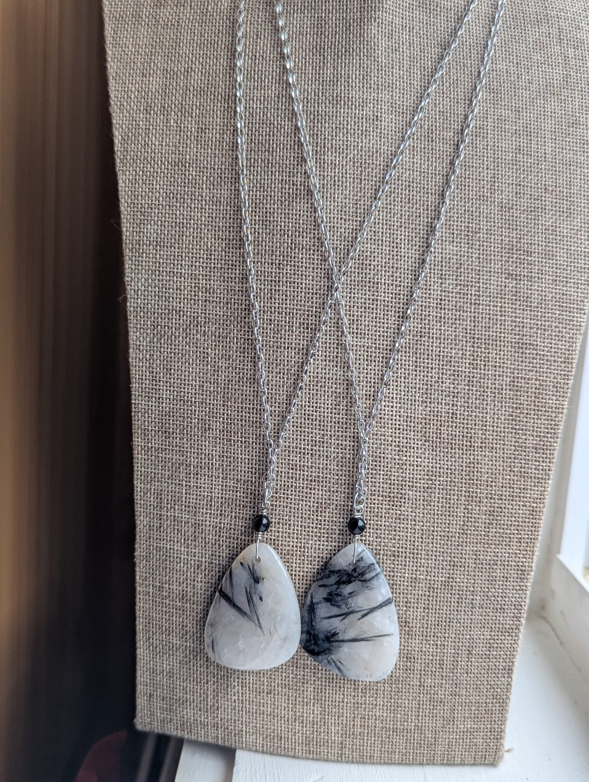 Black Tourmaline Quartz Silver Necklace