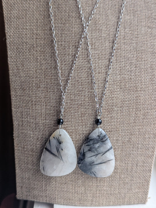 Black Tourmaline Quartz Silver Necklace
