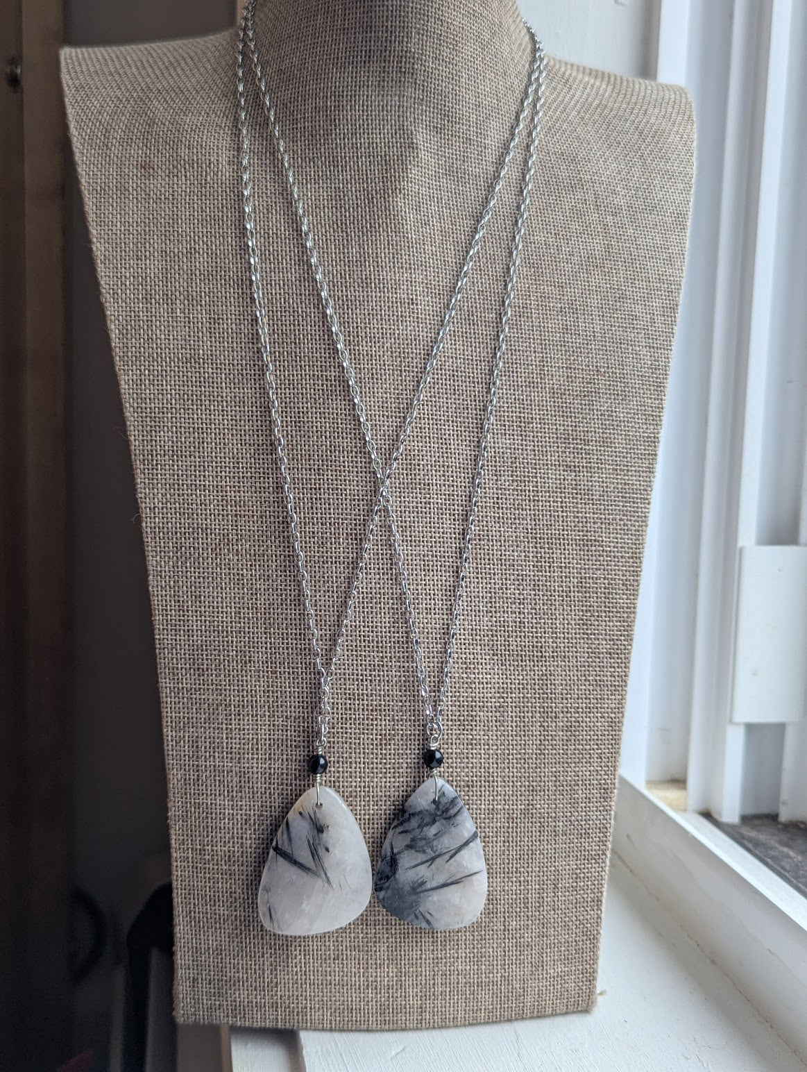 Black Tourmaline Quartz Silver Necklace