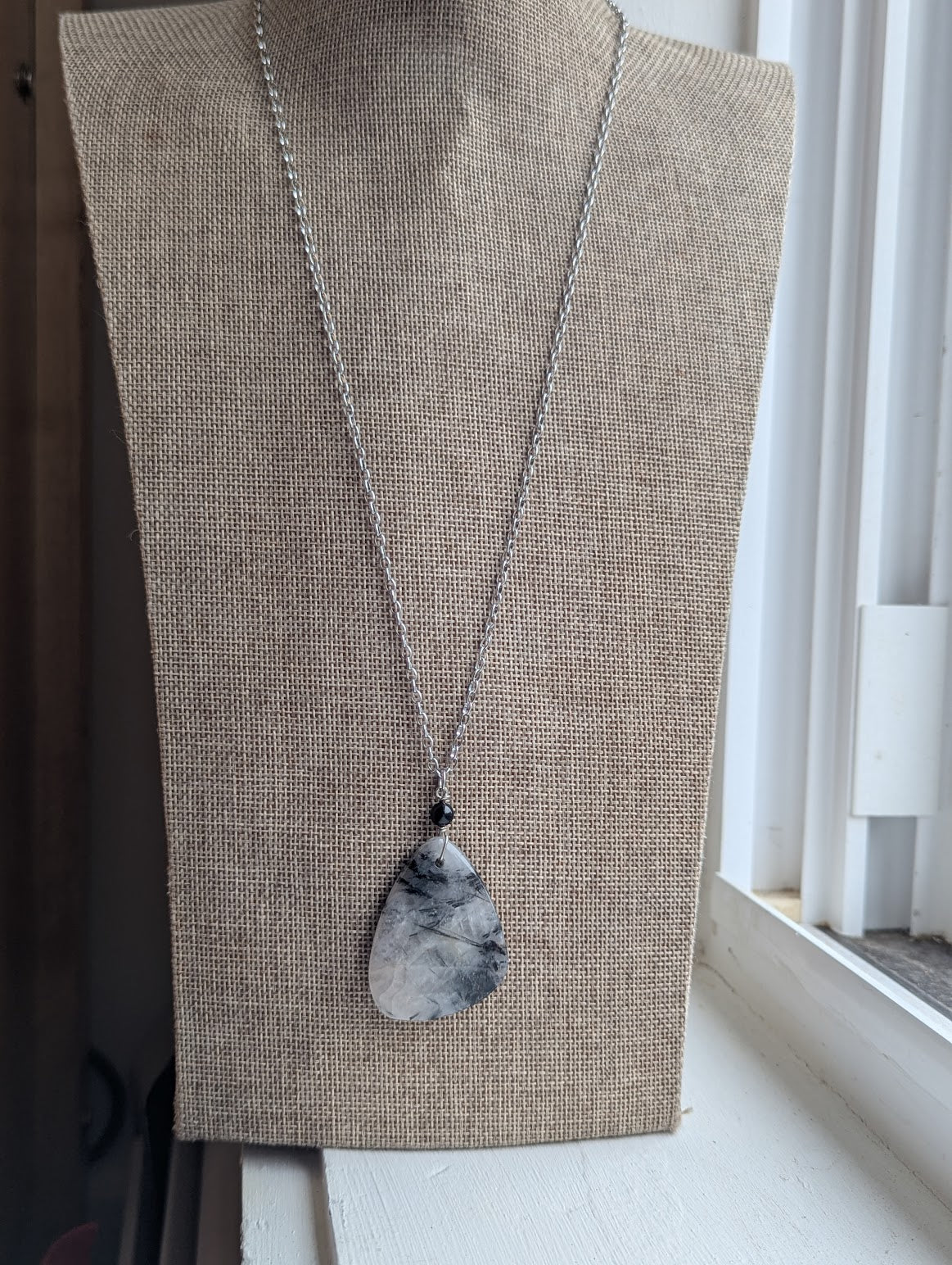 Black Tourmaline Quartz Silver Necklace