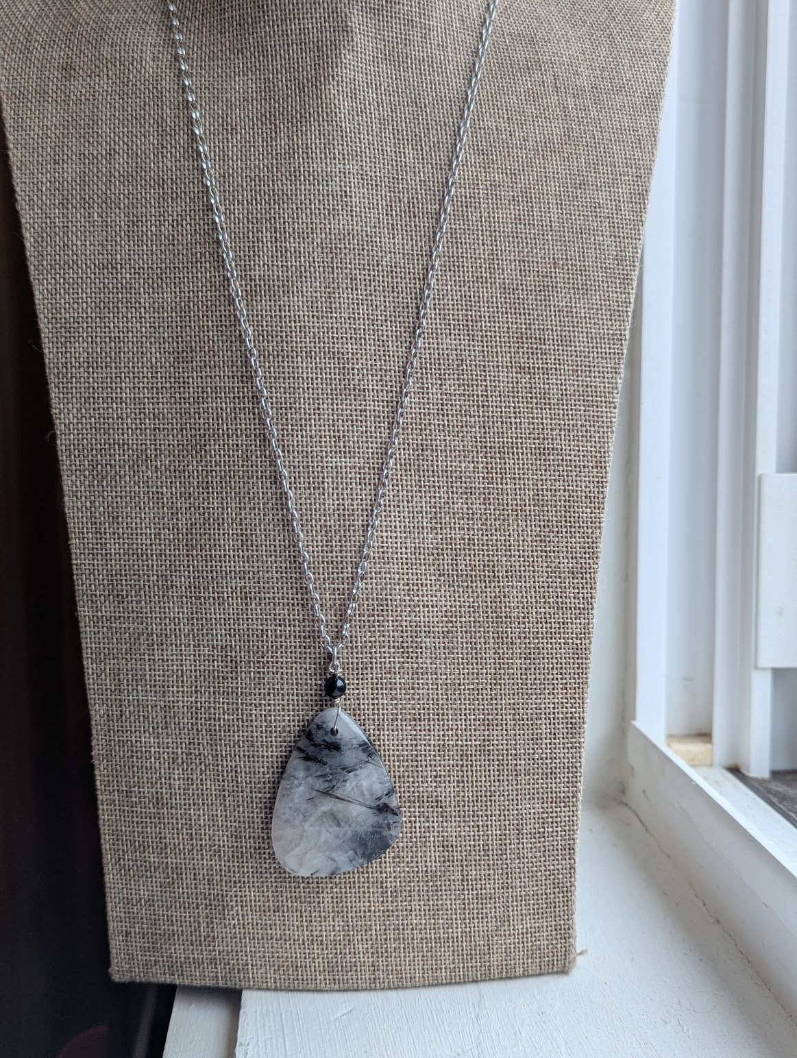 Black Tourmaline Quartz Silver Necklace