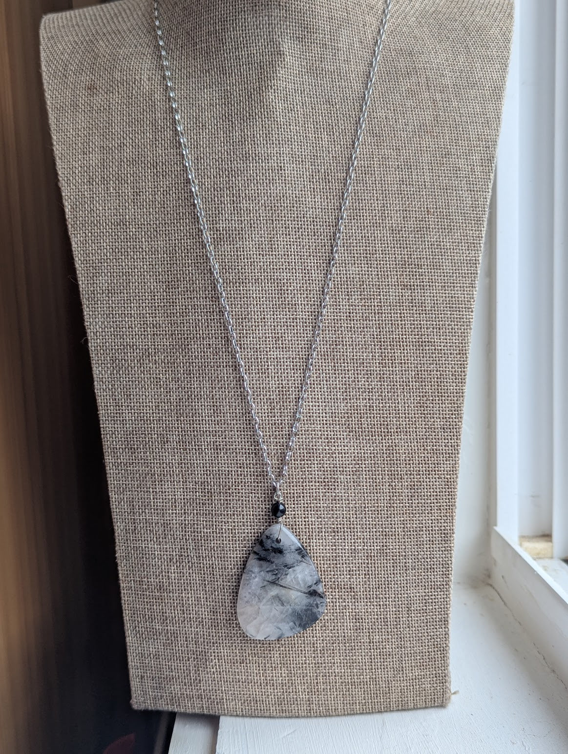 Black Tourmaline Quartz Silver Necklace