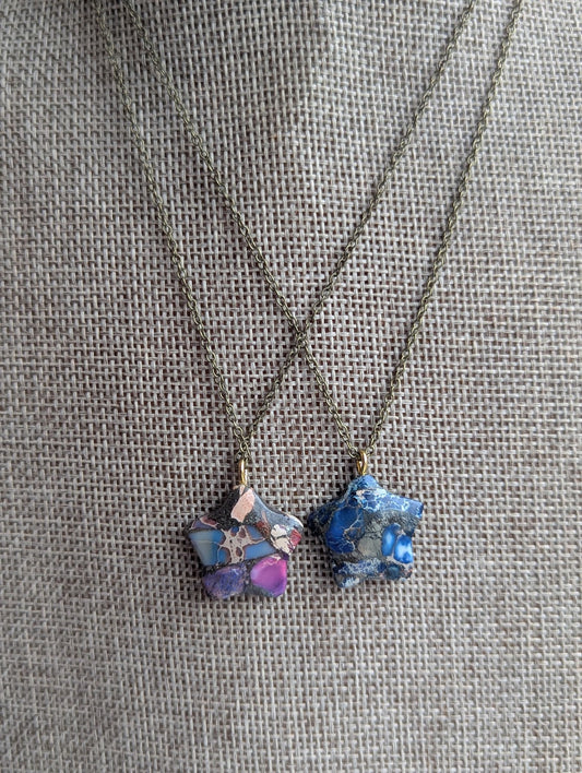 Sea Sediment Jasper Star Brass Necklace (Various Colors Available)