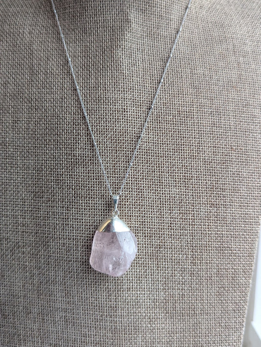 Rose Quartz Pendant on Silver Satellite Chain