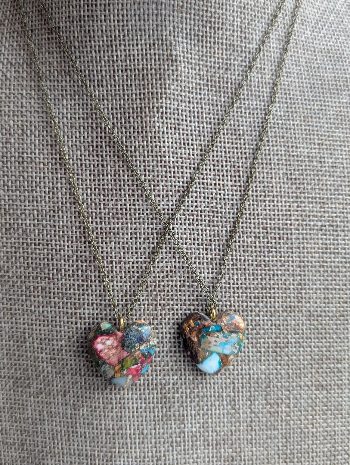 Sea Sediment Heart Brass Necklace (Various Colors Available)