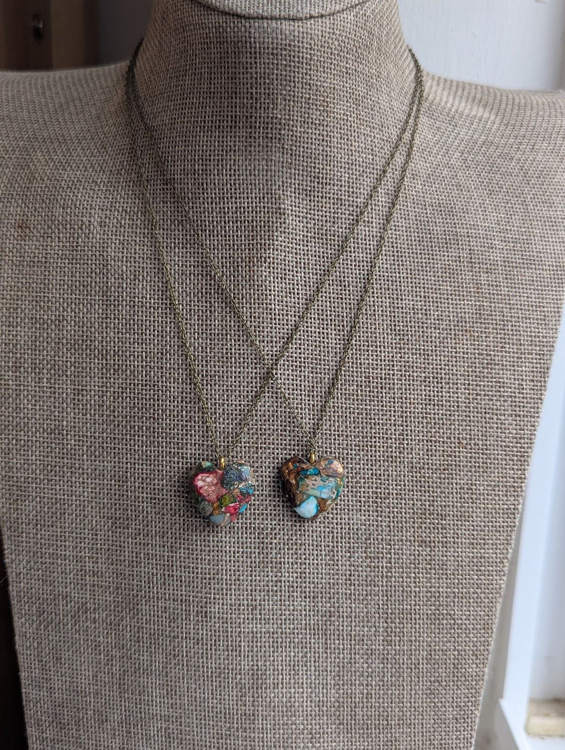 Sea Sediment Heart Brass Necklace (Various Colors Available)