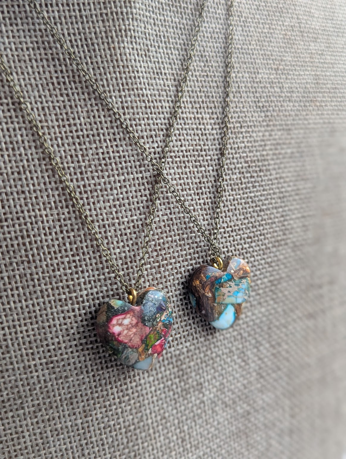 Sea Sediment Heart Brass Necklace (Various Colors Available)