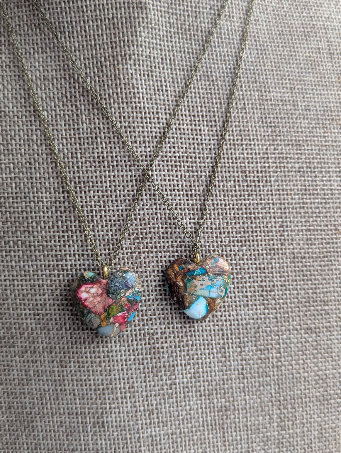 Sea Sediment Heart Brass Necklace (Various Colors Available)