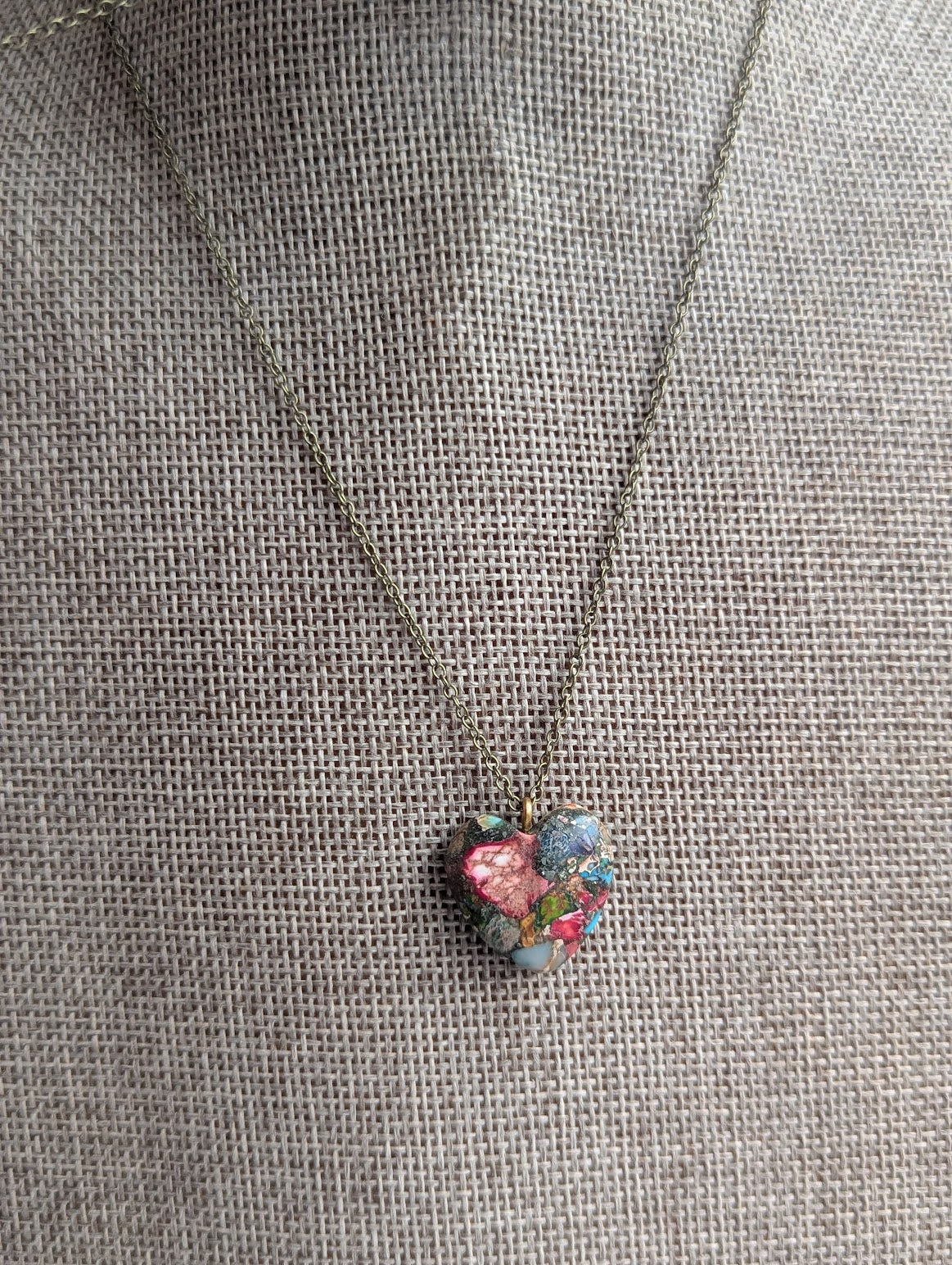 Sea Sediment Heart Brass Necklace (Various Colors Available)