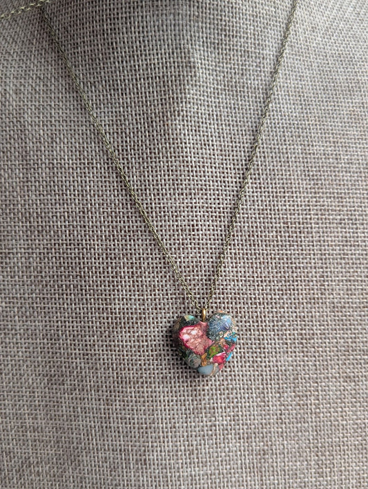 Sea Sediment Heart Brass Necklace (Various Colors Available)