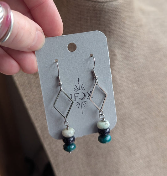 Gemstone Geometric Diamond Silver Earrings