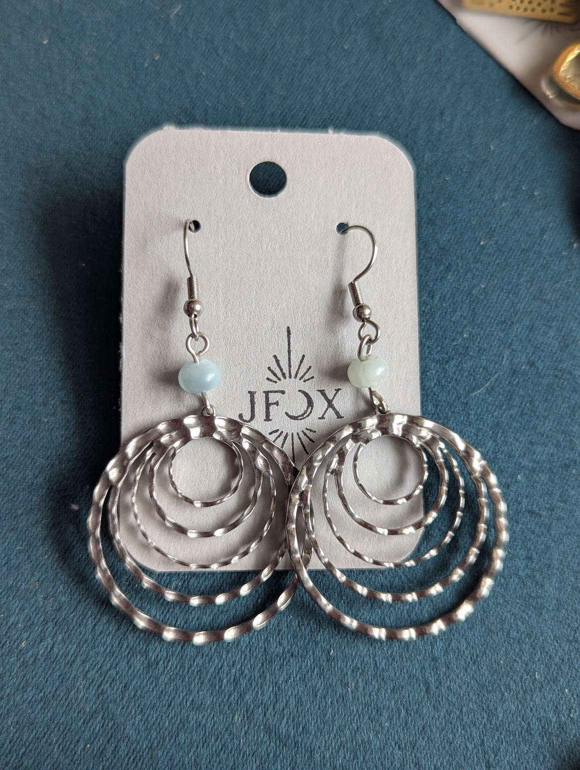 Silver Multi-Circle Aquamarine Stainless Hoops