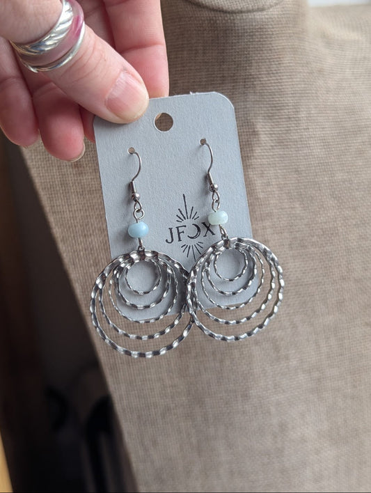 Silver Multi-Circle Aquamarine Stainless Hoops