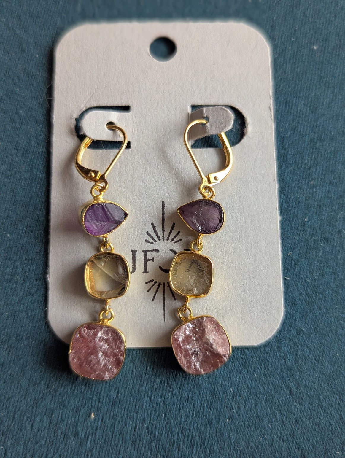 Raw Gemstone Trio Gold Hoops (Various Stones Available)