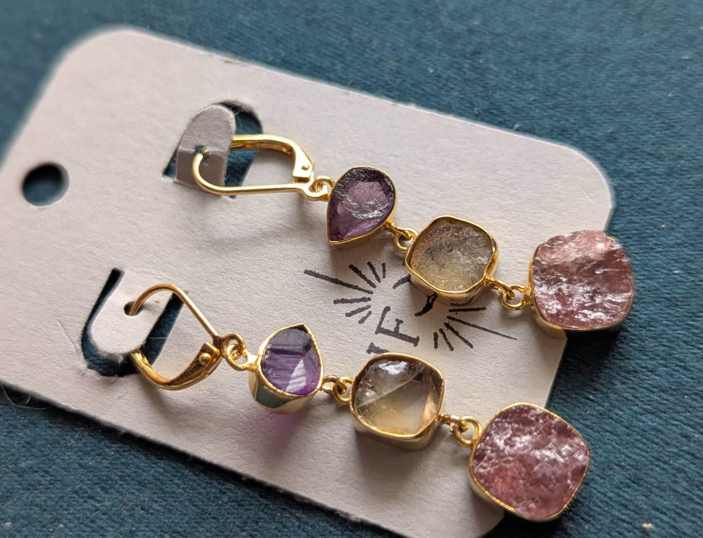 Raw Gemstone Trio Gold Hoops (Various Stones Available)
