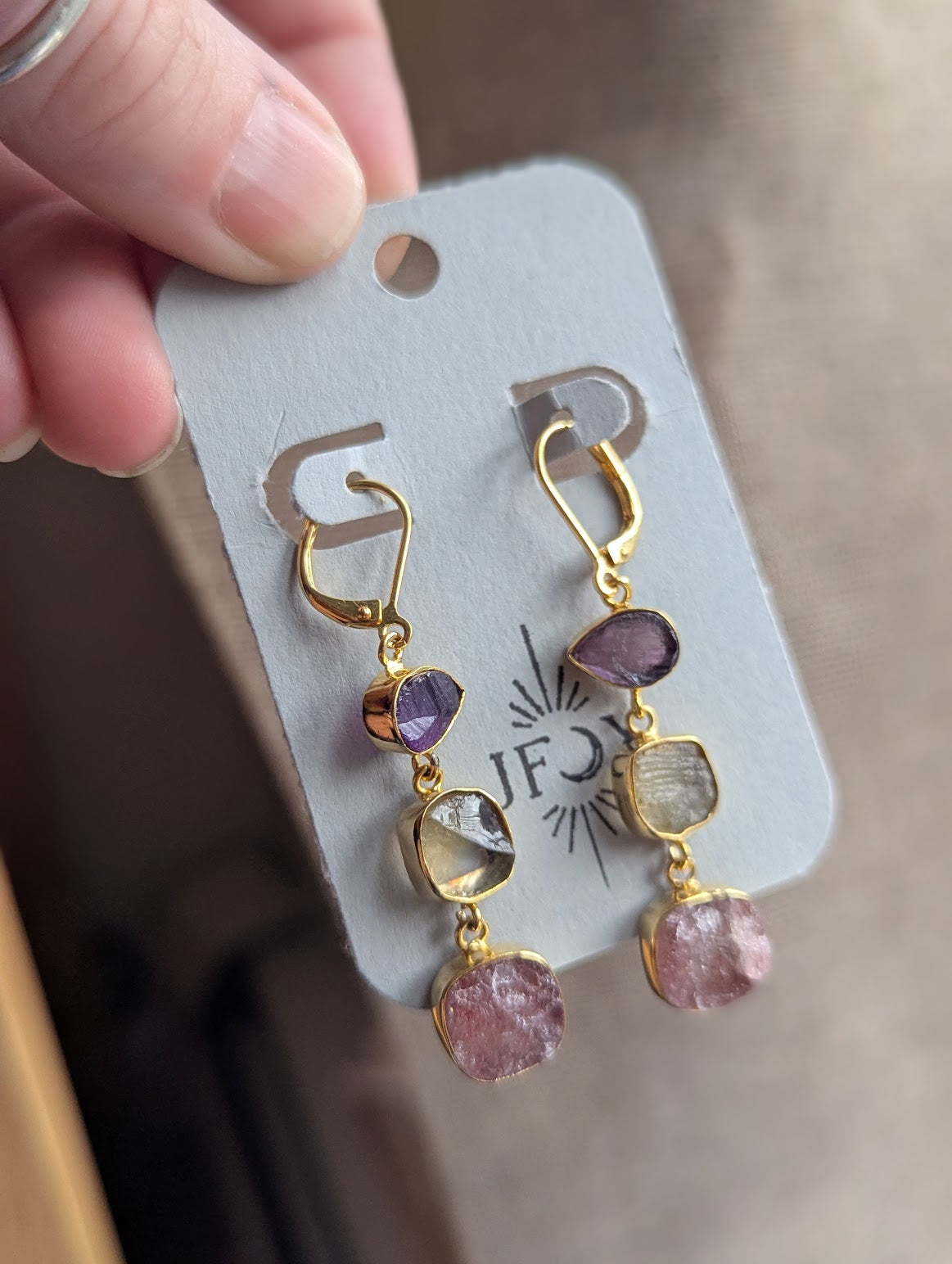 Raw Gemstone Trio Gold Hoops (Various Stones Available)