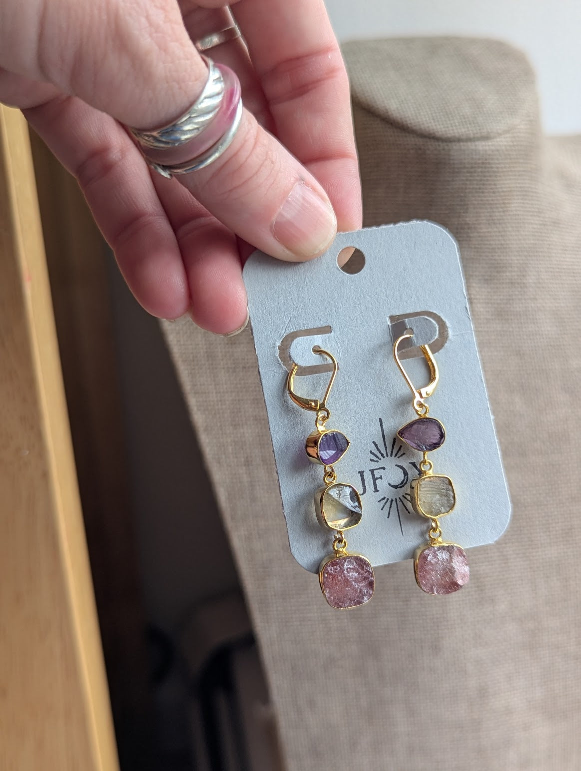 Raw Gemstone Trio Gold Hoops (Various Stones Available)